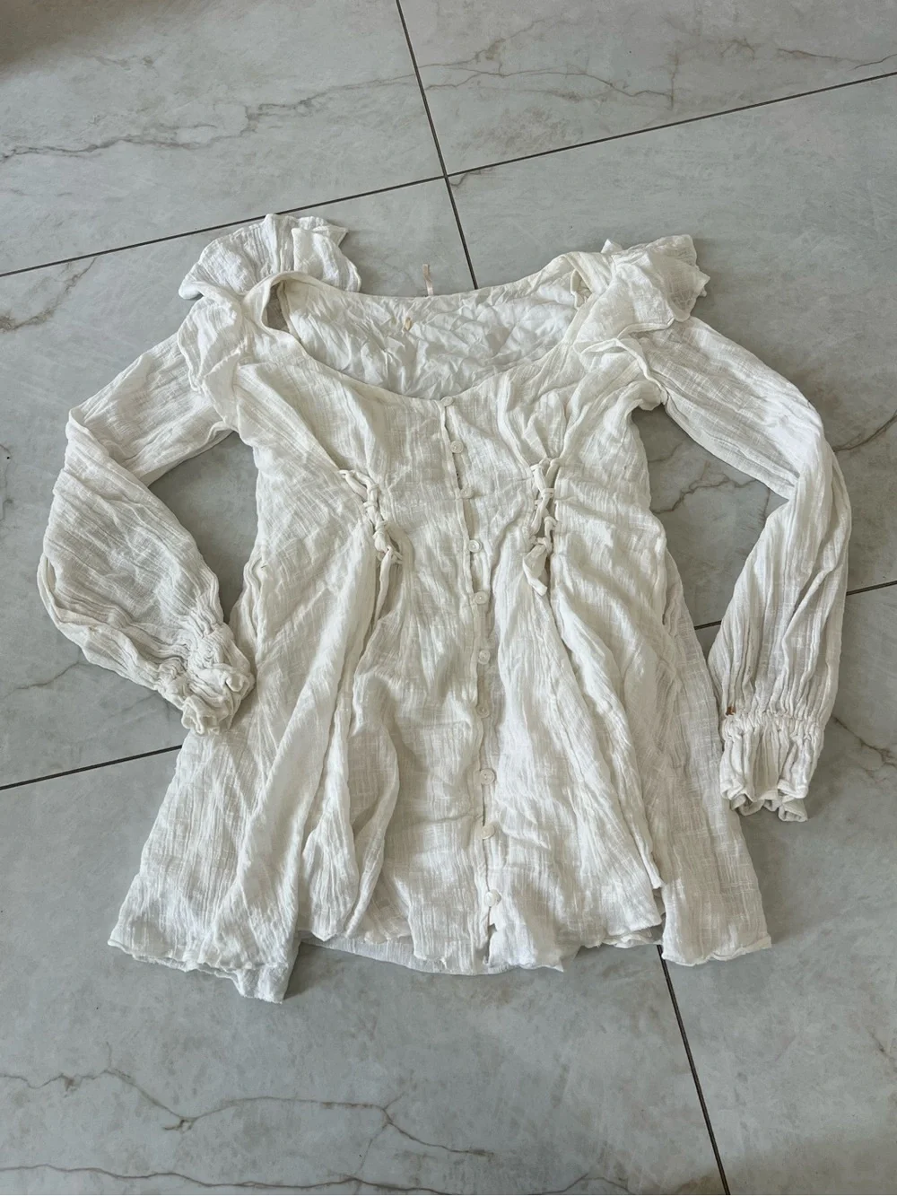 Free People White Lace Up Boho Mini Dress Size Small